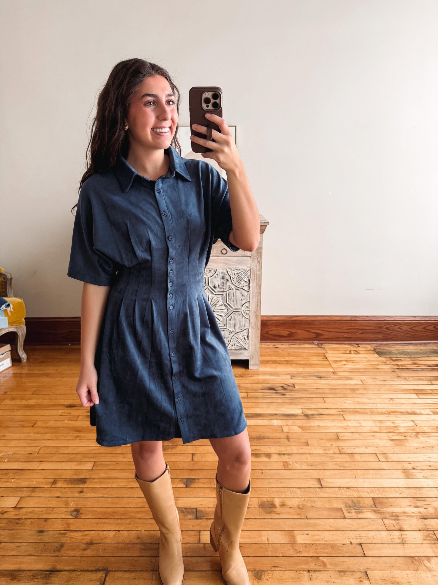 Clara Blue Suede Dress