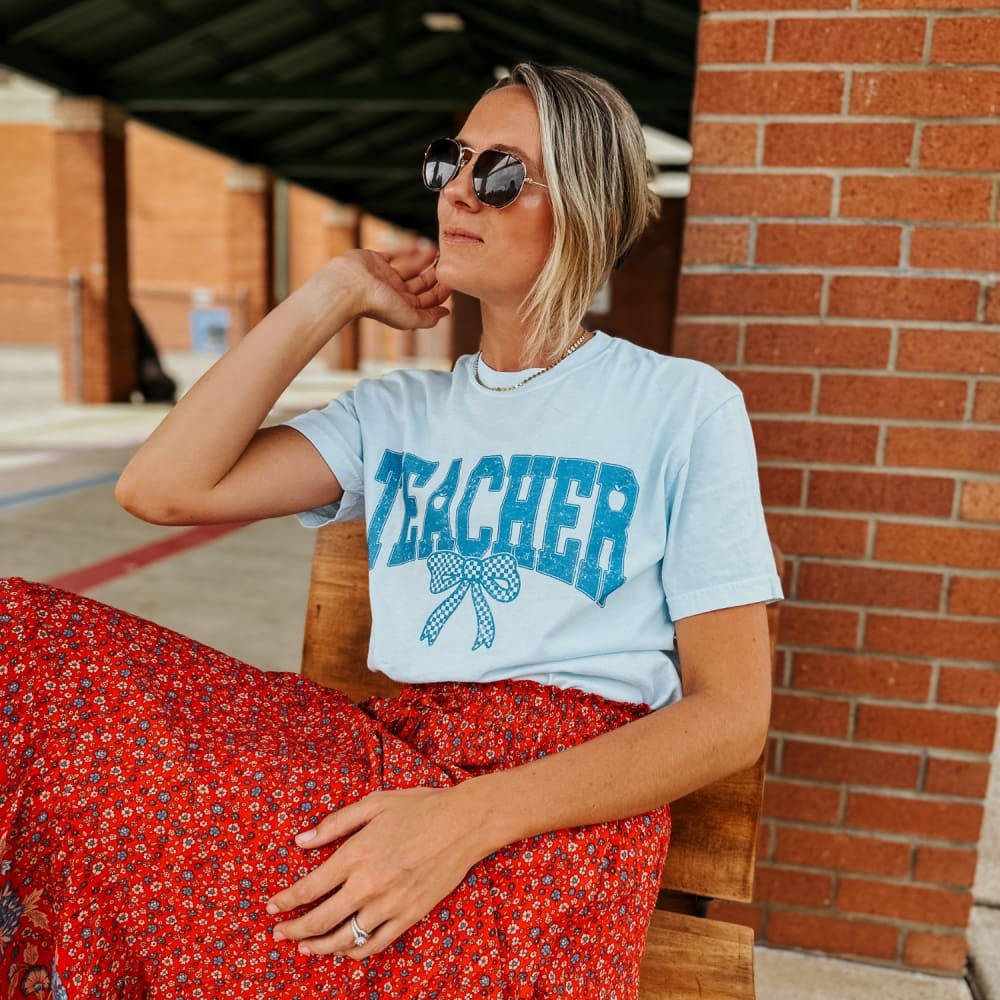 Blue Bow Teacher Tee