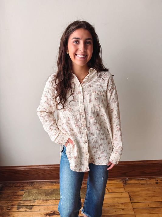 Soft Breeze Floral Cotton Button Up