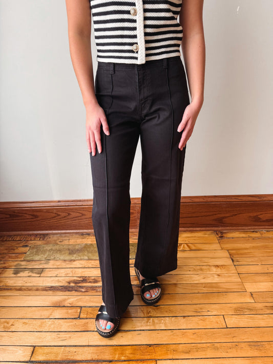 Black Twill Wide Leg Trouser