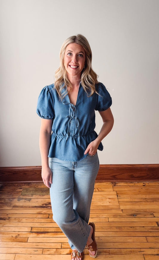 Isla Light Denim Peplum Blouse