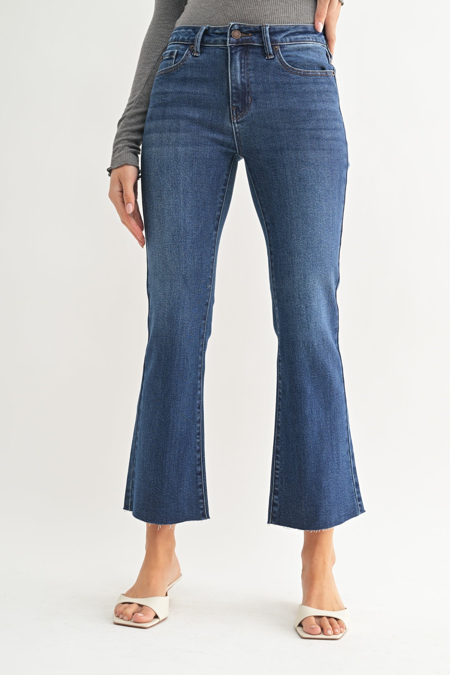 Dark Wash Cropped Flare Jean