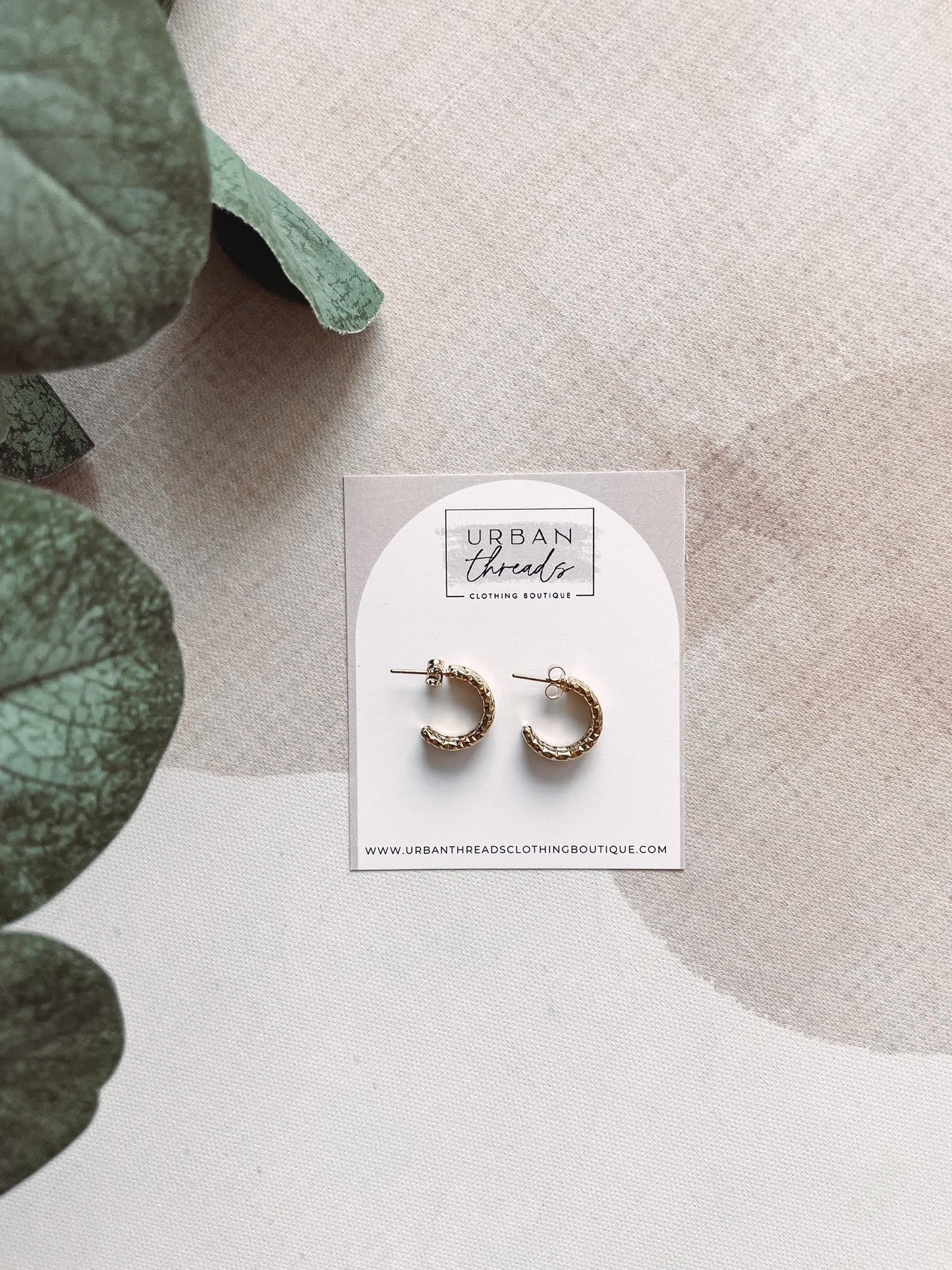 18K Gold Mini Hammered Hoops