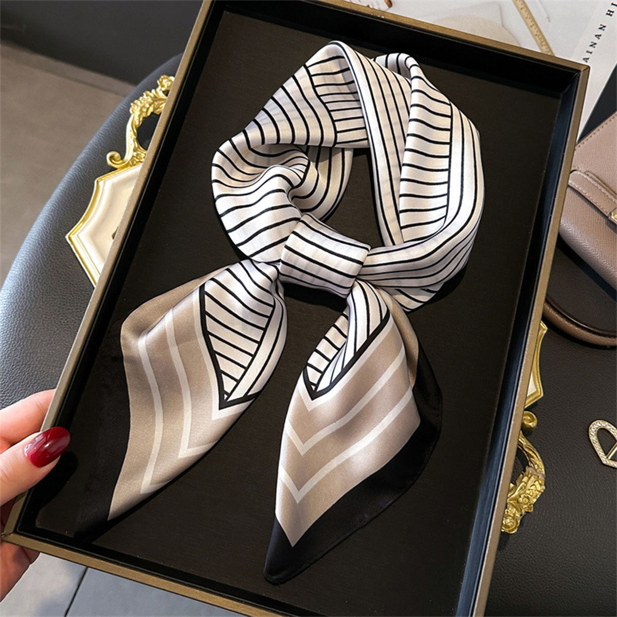 Printed Black/Tan Silk Scarf