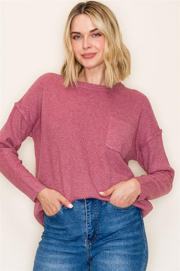 Eve Rose Pocket Waffle Sweater