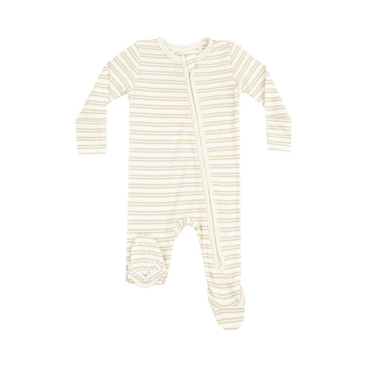 Stripe Oxford Tan Zipper Footie