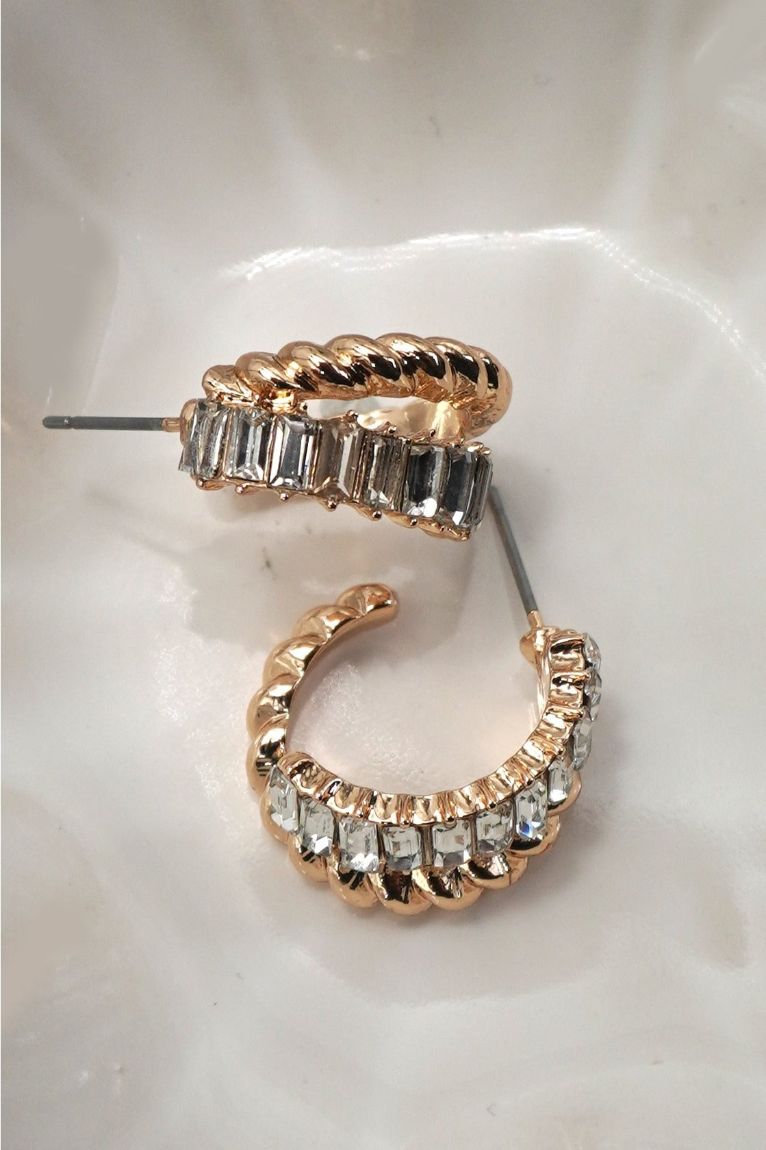 Gold Rhinestone Intwined Hoop Earrings