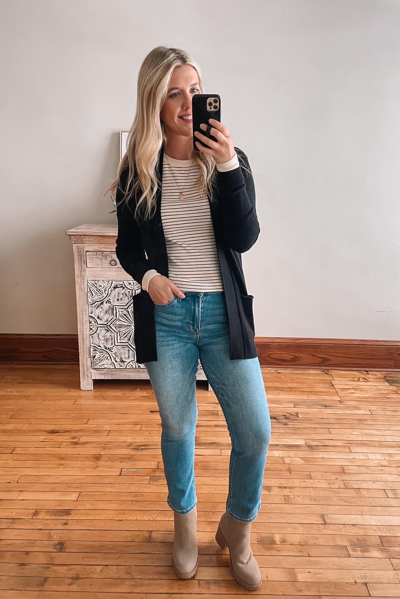 Andrea Black Waffle Knit Cardigan