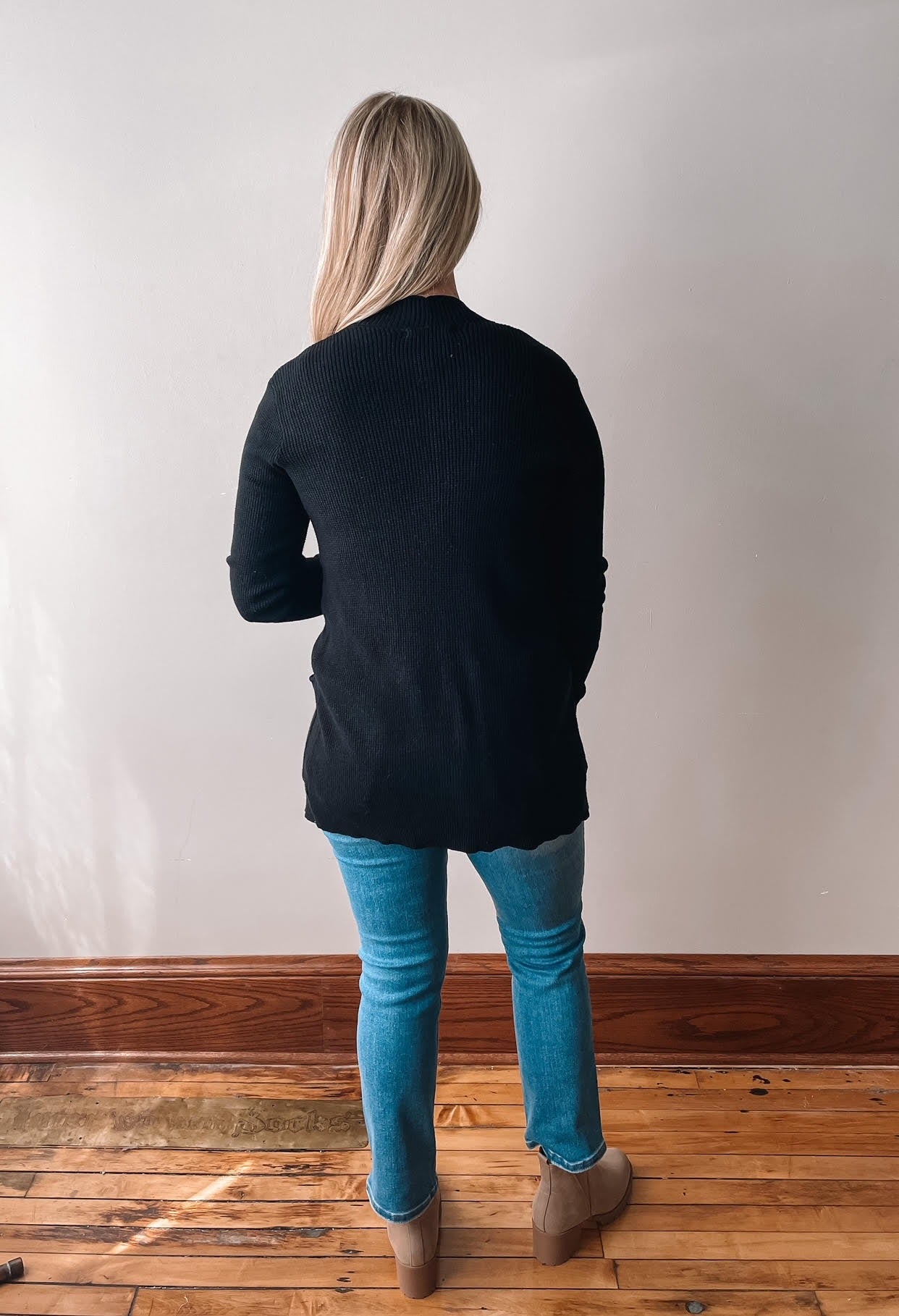 Andrea Black Waffle Knit Cardigan