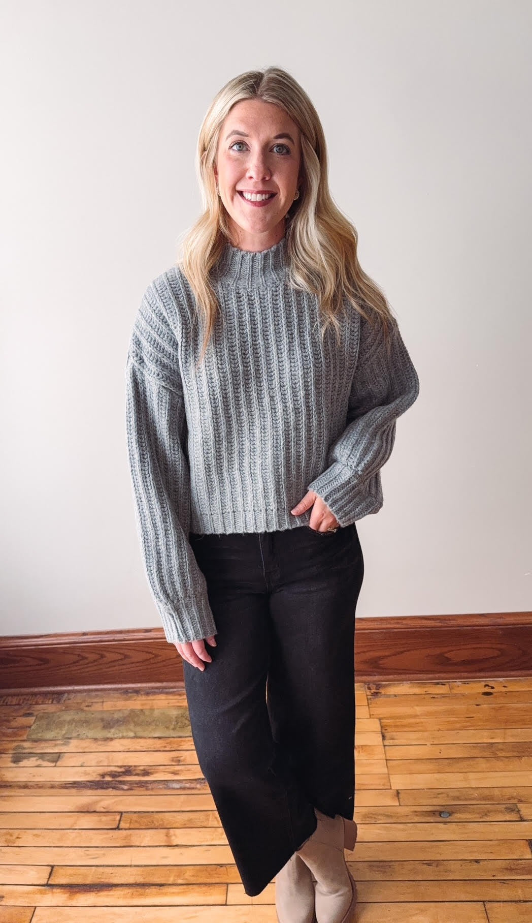 Arden Grey Cropped Knit Sweater