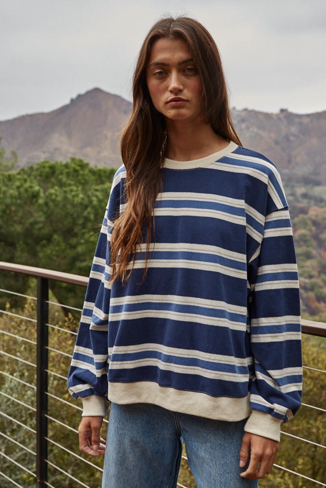 Catch You Later Navy Striped Long Sleeve