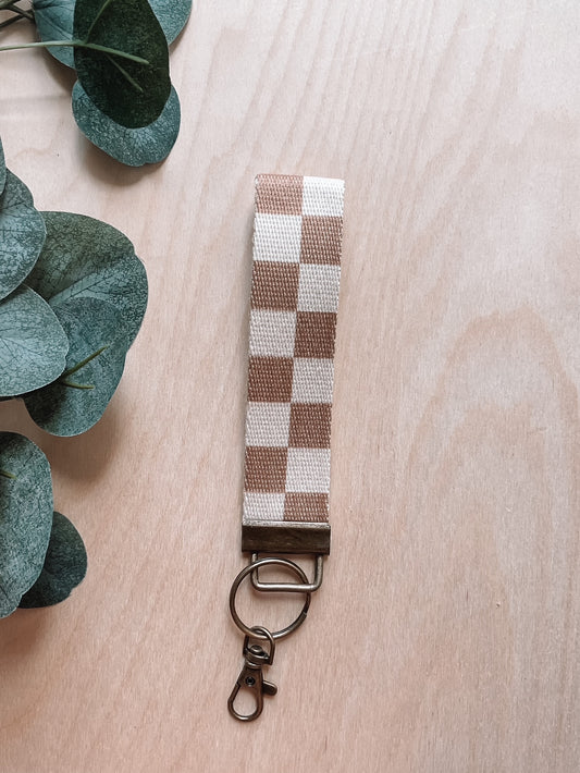 Tan Checker Keychain Lanyard