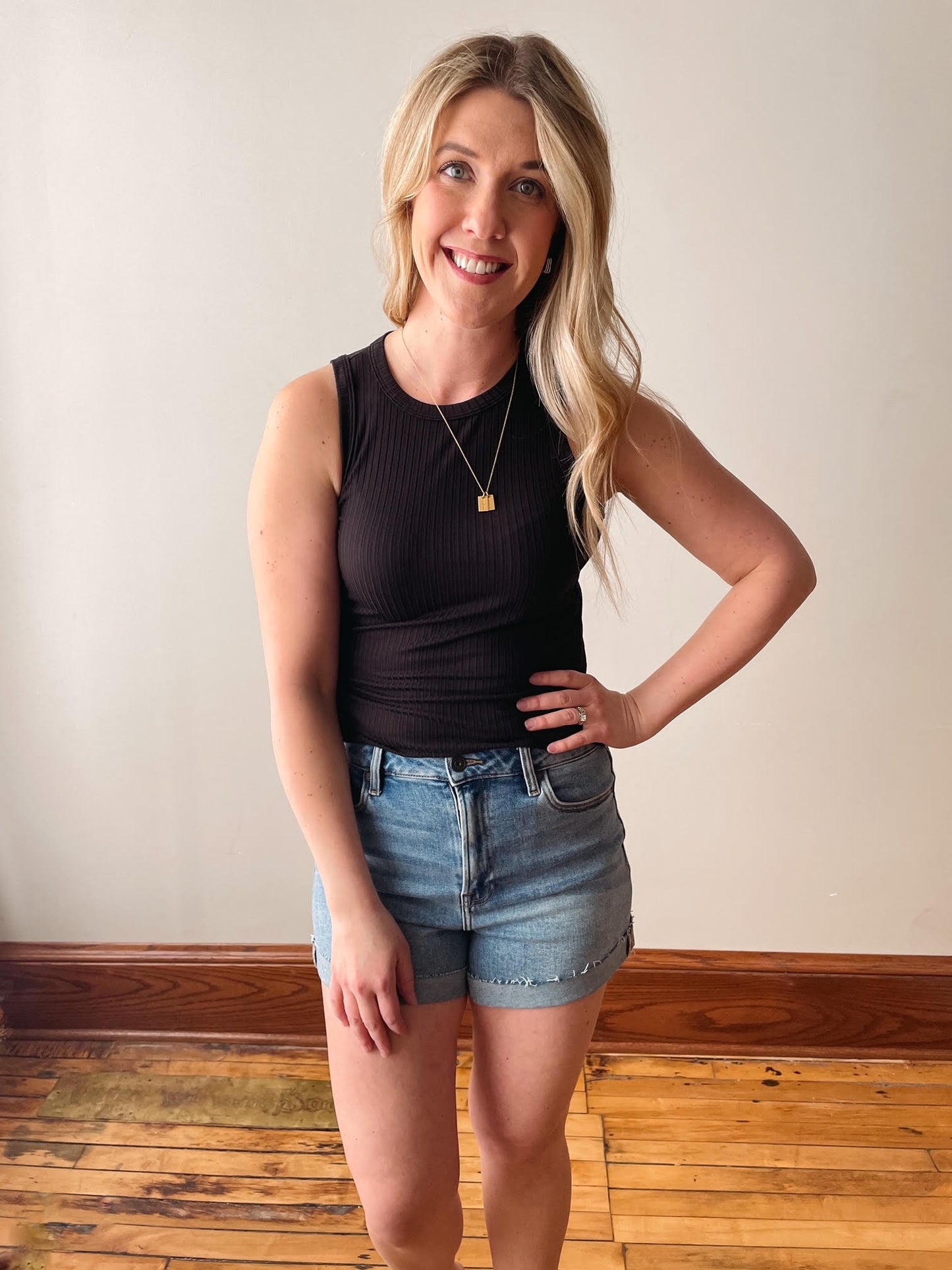 Medium Wash Cuffed Shorts