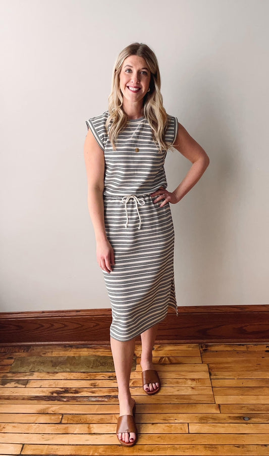 Black + Cream Midi Dress