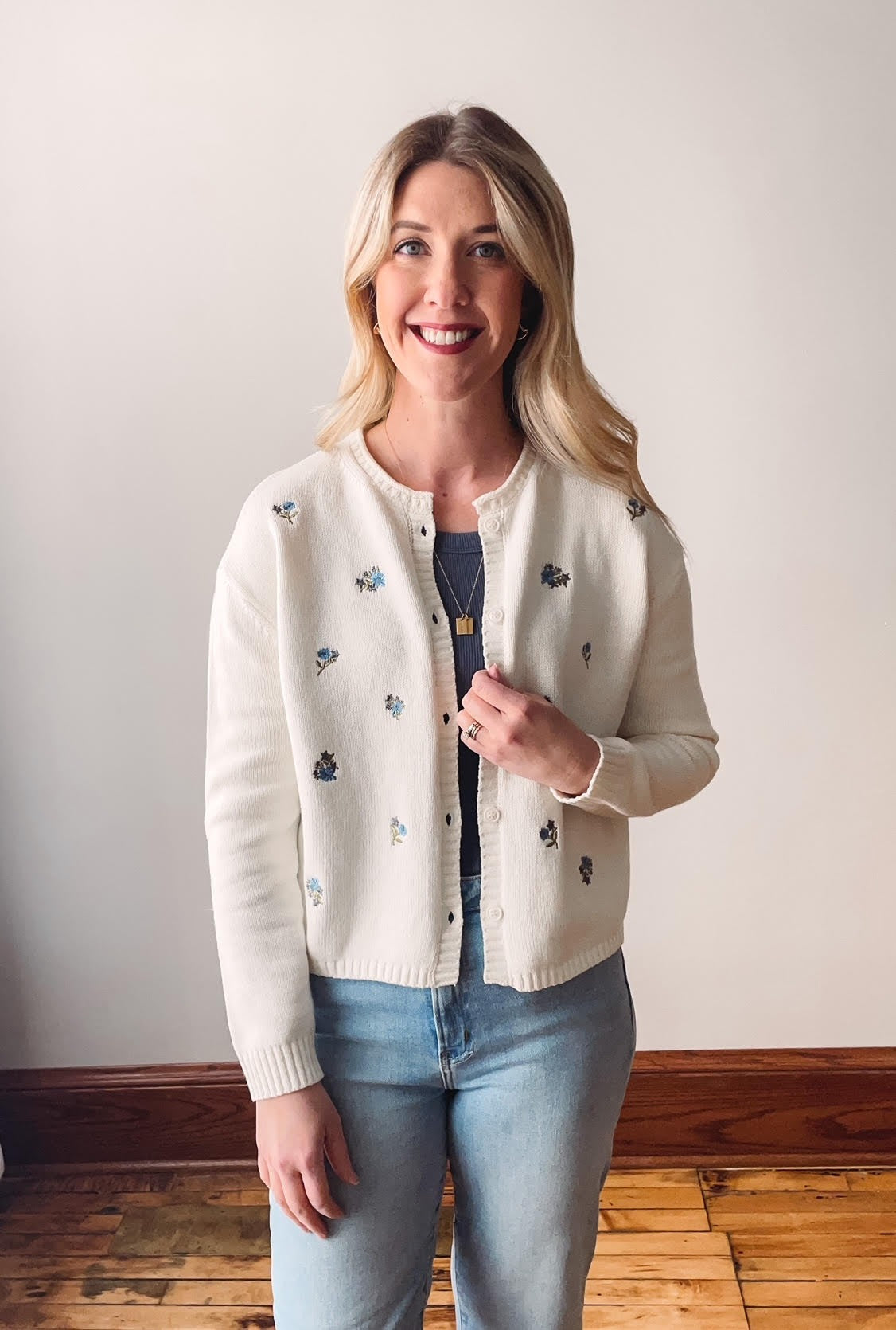 Blue Flower Embroidered Cardigan