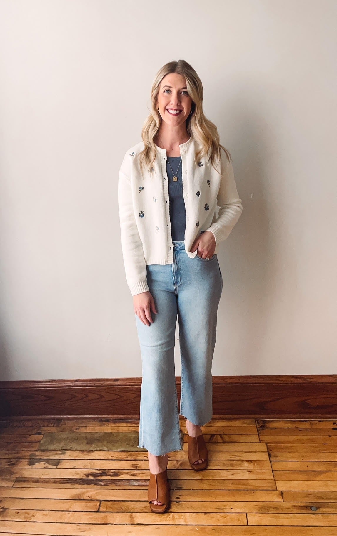 Blue Flower Embroidered Cardigan