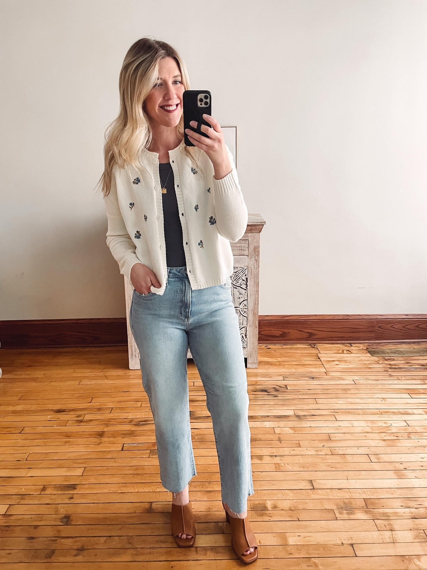 Blue Flower Embroidered Cardigan
