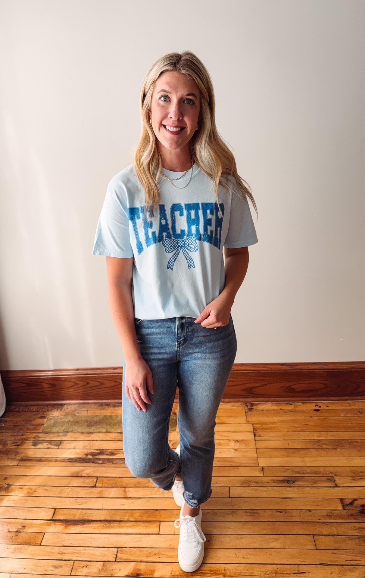 Blue Bow Teacher Tee