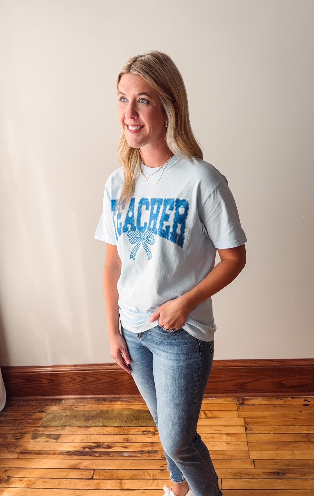 Blue Bow Teacher Tee