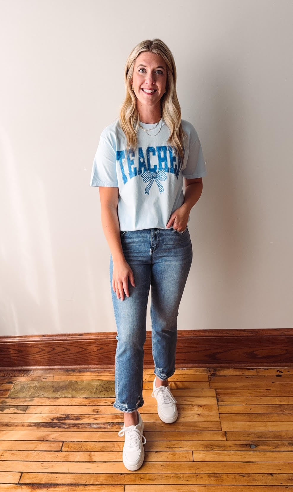 Blue Bow Teacher Tee