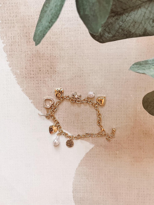 Bow Heart Pearl Charm Bracelet