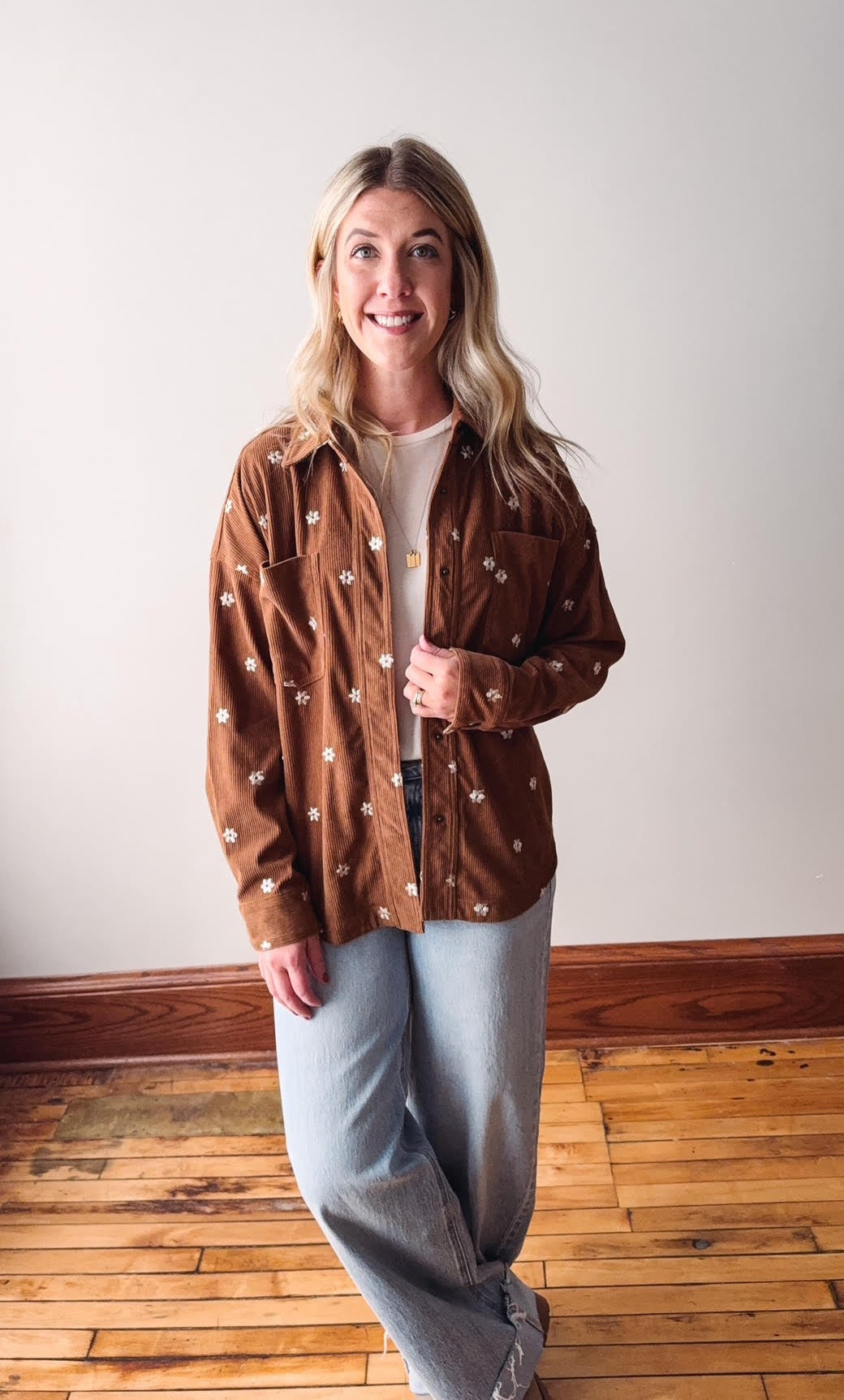 Brown Embroidery Corduroy Top
