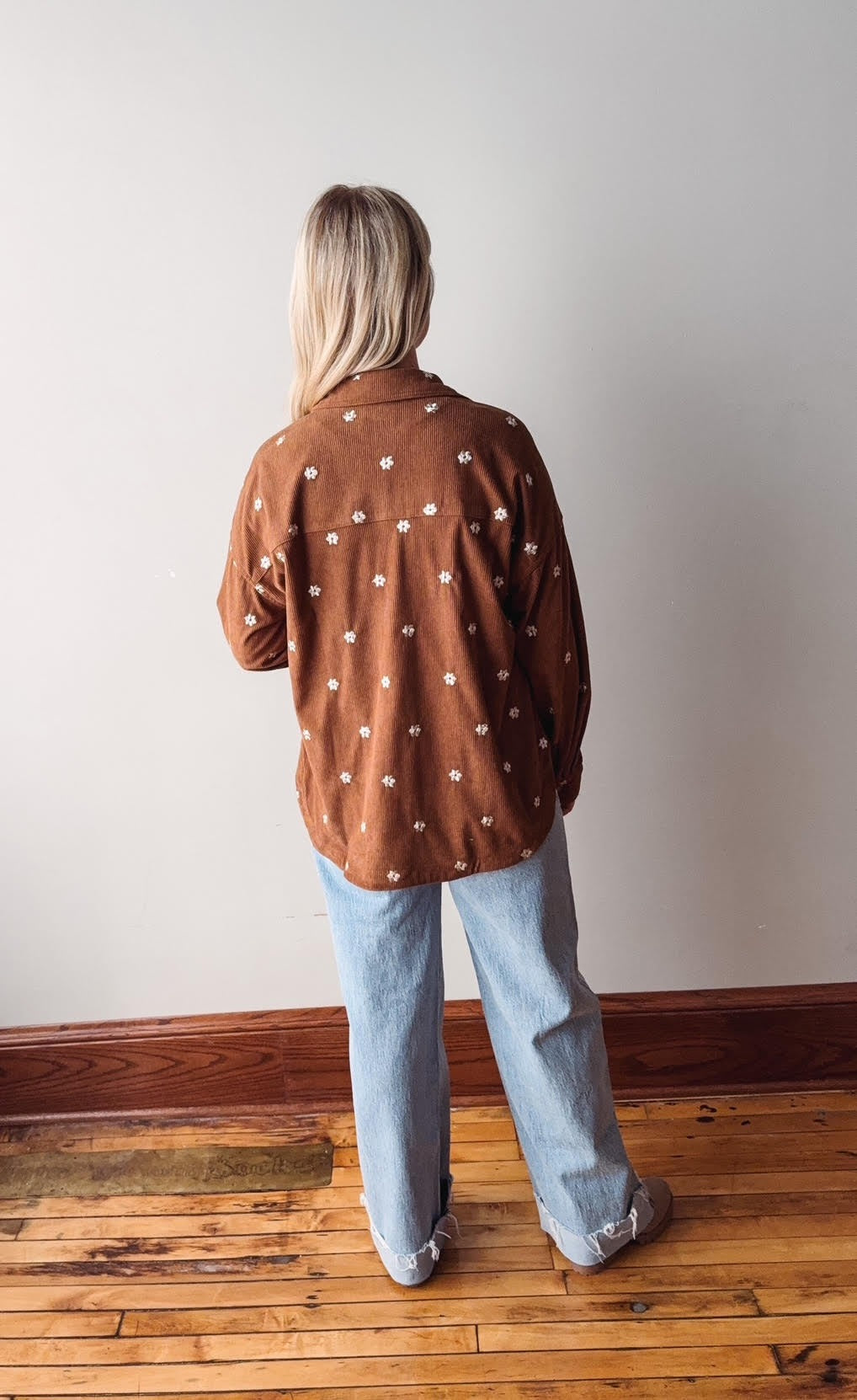 Brown Embroidery Corduroy Top