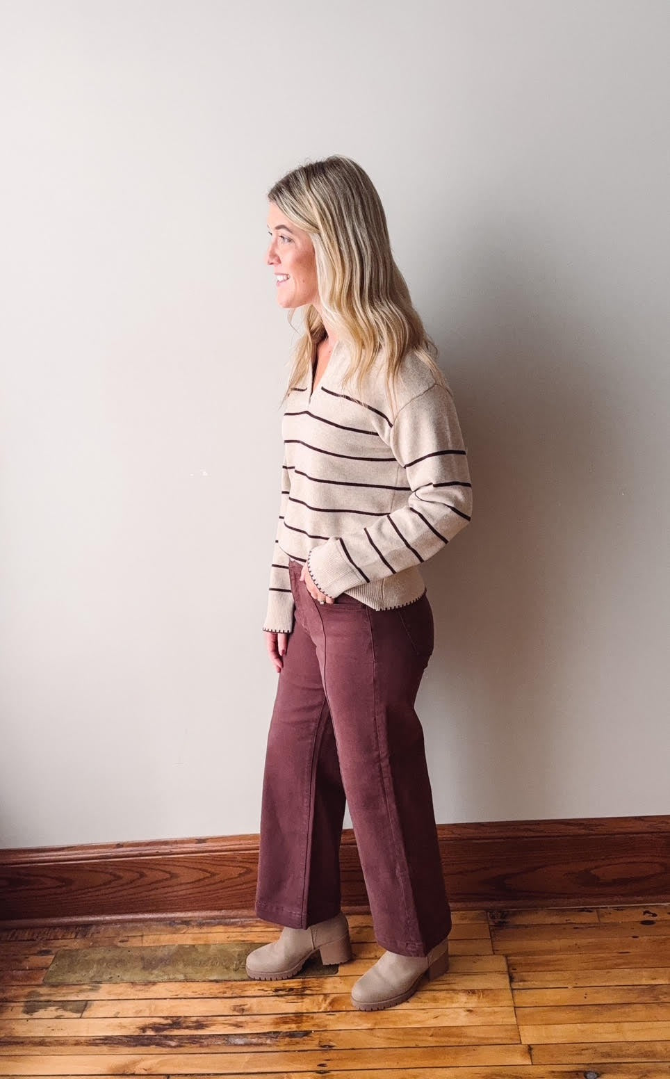 Brown High Rise Crop Wide Pants