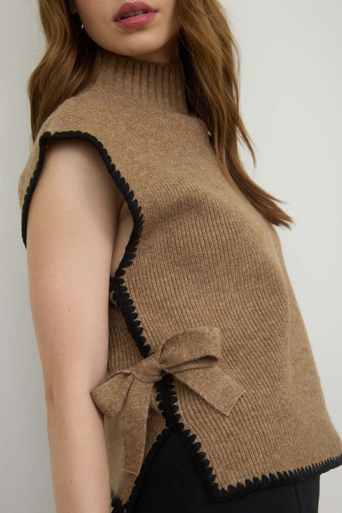 Prudence Mocha Side Tie Sweater Top