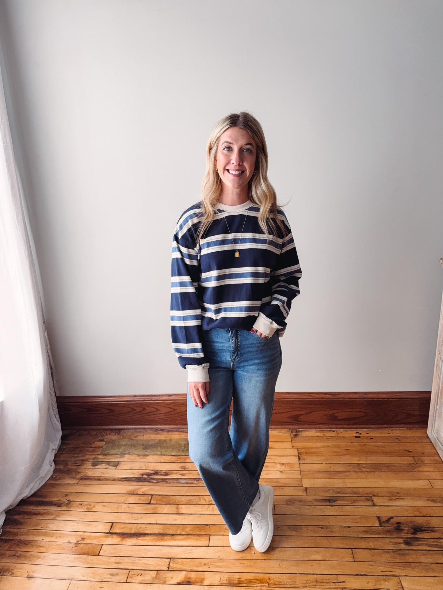 Catch You Later Navy Striped Long Sleeve