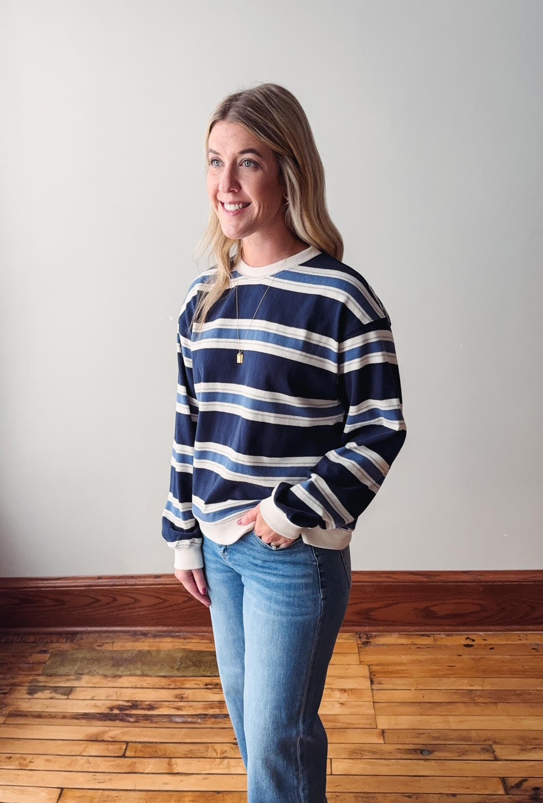 Catch You Later Navy Striped Long Sleeve
