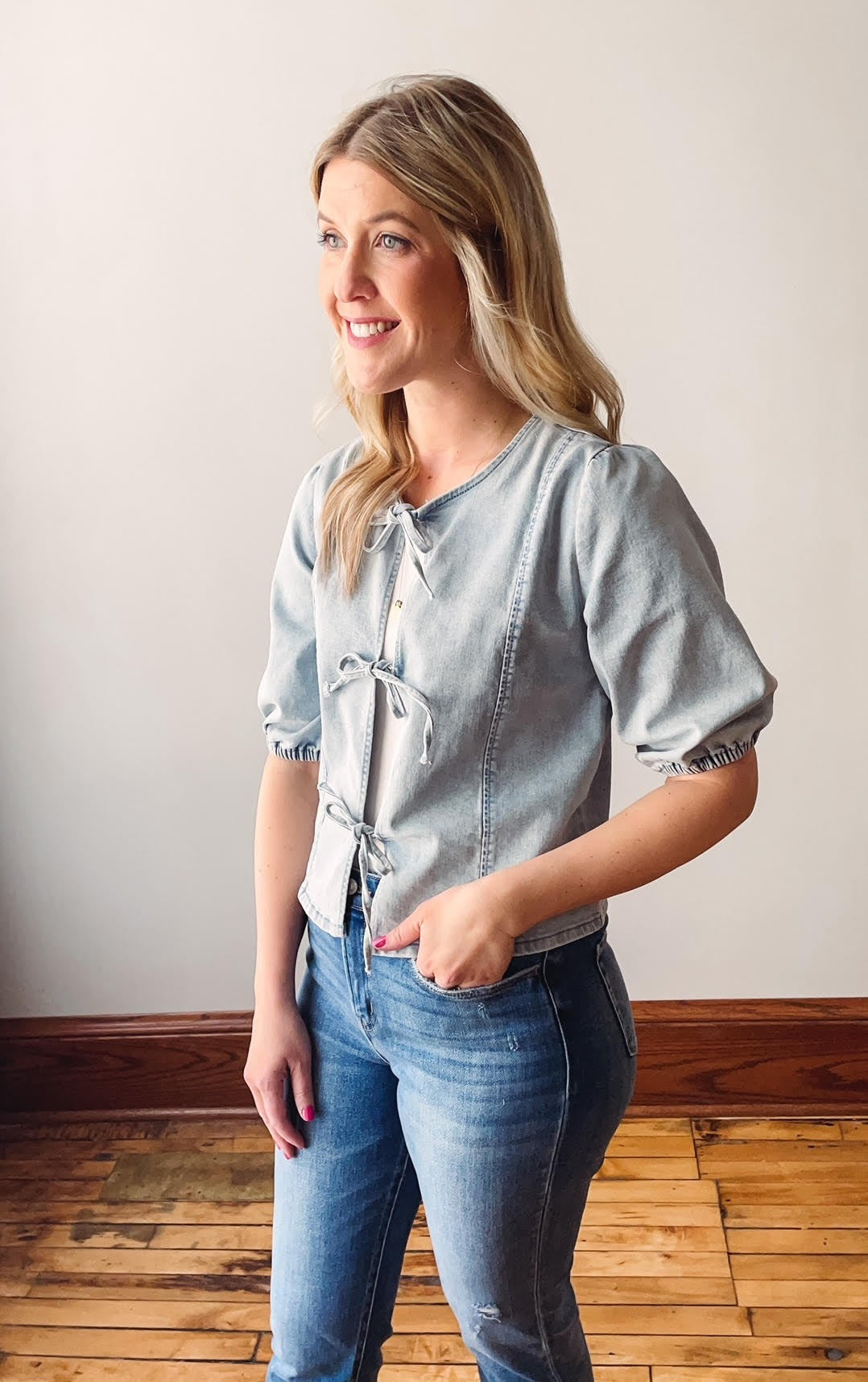 Chambray Bow Tie Top