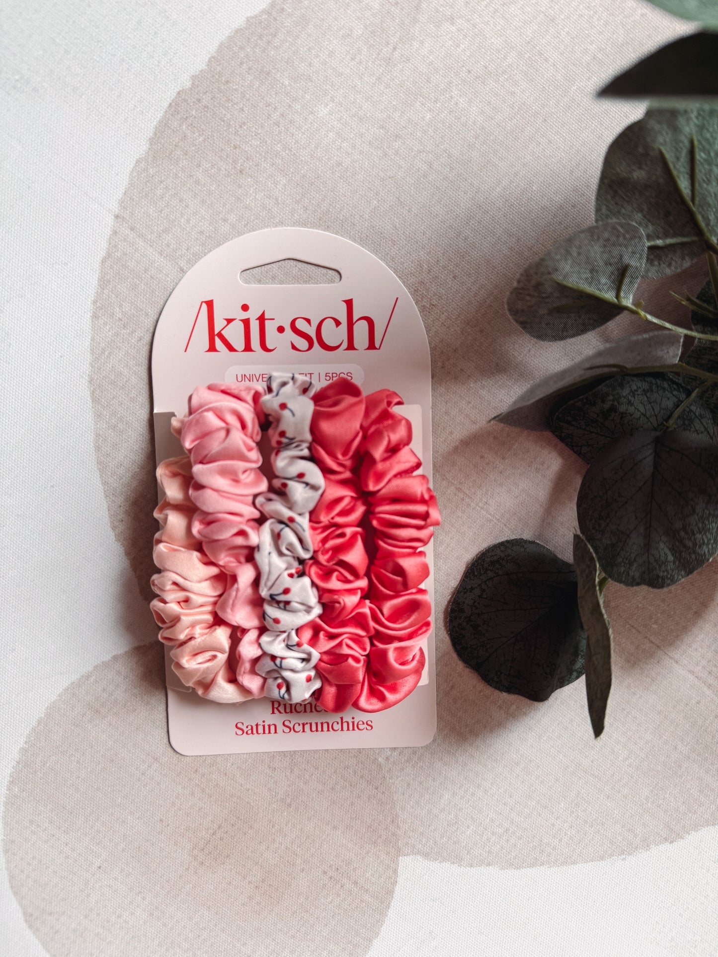 Ruched Satin Scrunchies 5pc Set - Assorted Cherry Blossom
