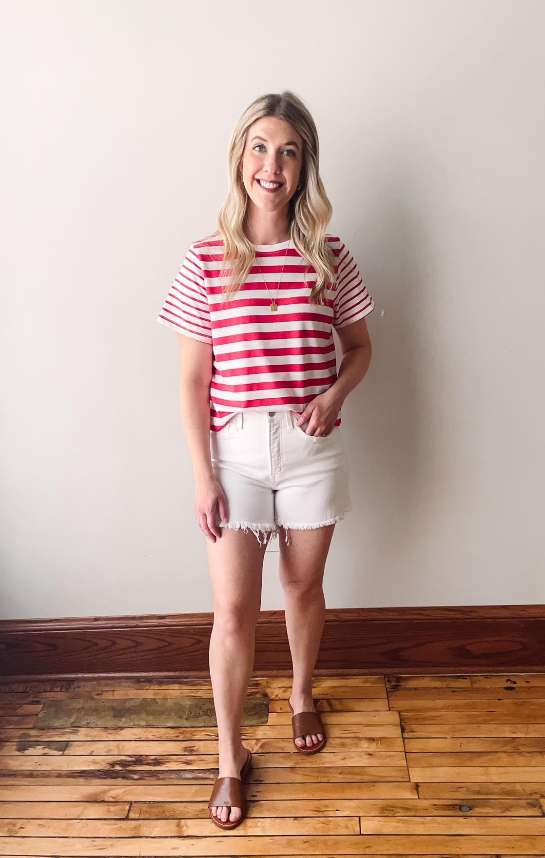 Cherry + White Striped Tee