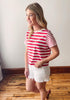 Cherry + White Striped Tee