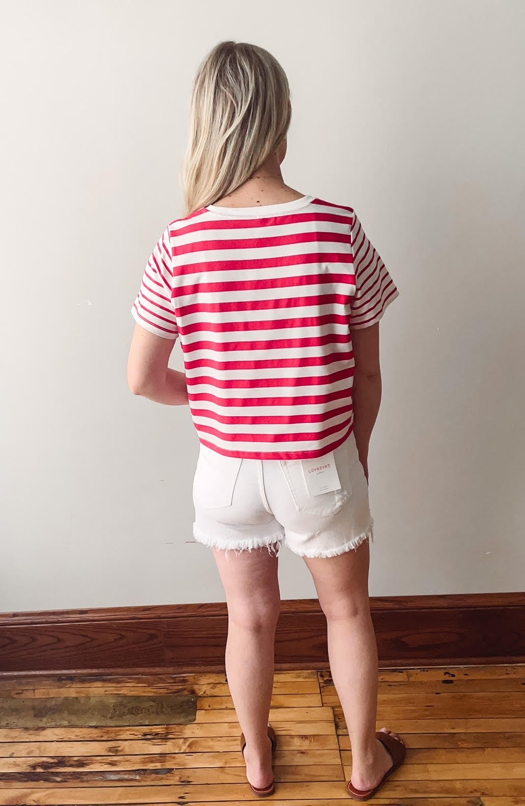 Cherry + White Striped Tee