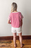 Cherry + White Striped Tee