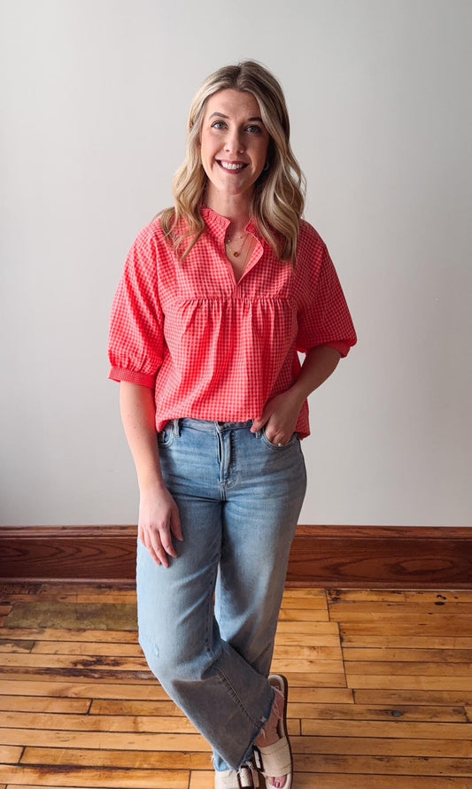 Clara Red Plaid Blouse