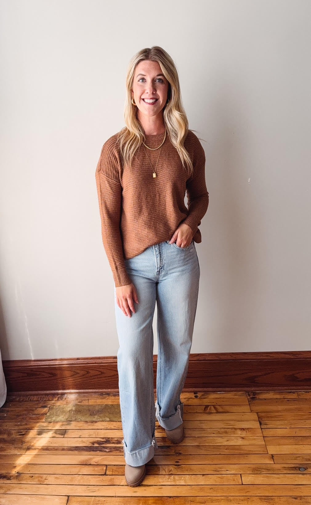 Courtney Camel Ribbed Pullover Sweater