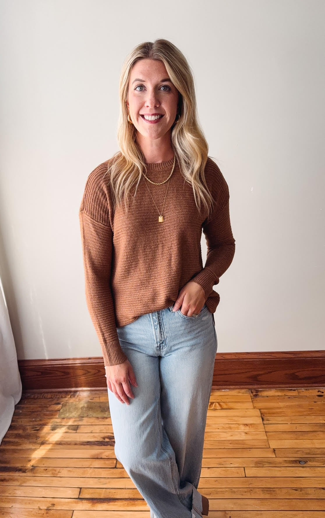 Courtney Camel Ribbed Pullover Sweater