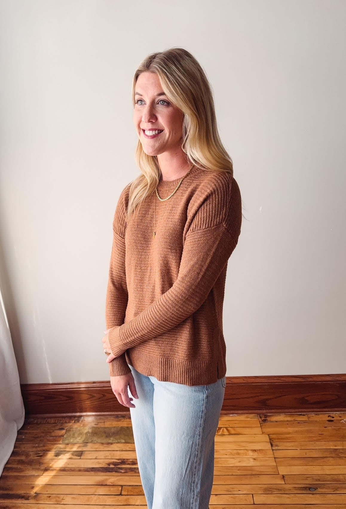 Courtney Camel Ribbed Pullover Sweater