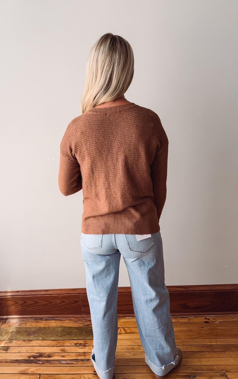 Courtney Camel Ribbed Pullover Sweater