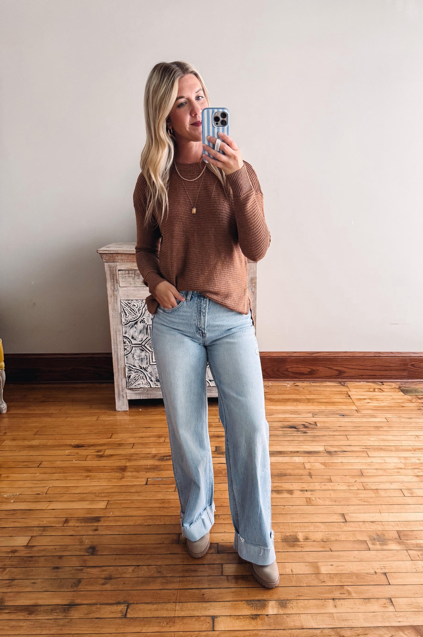 Courtney Camel Ribbed Pullover Sweater