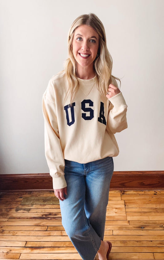 Cream USA Embroidered Sweatshirt