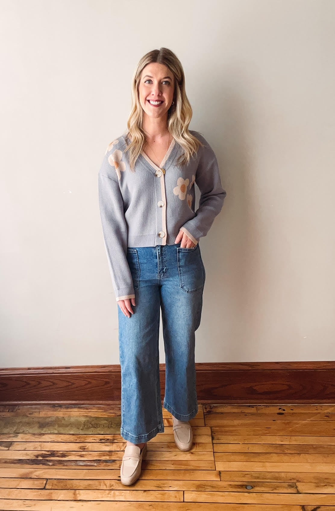 Dusty Blue Daisy Cardigan