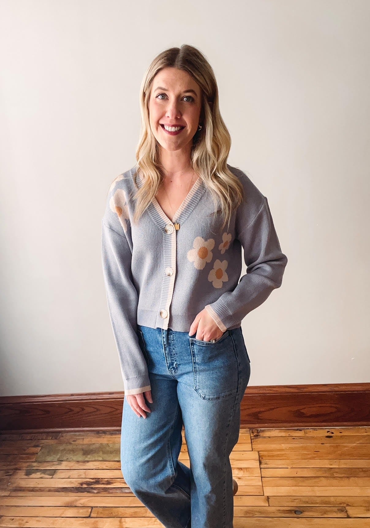 Dusty Blue Daisy Cardigan