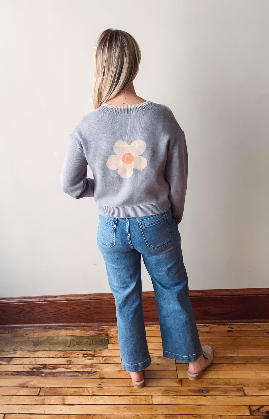 Dusty Blue Daisy Cardigan