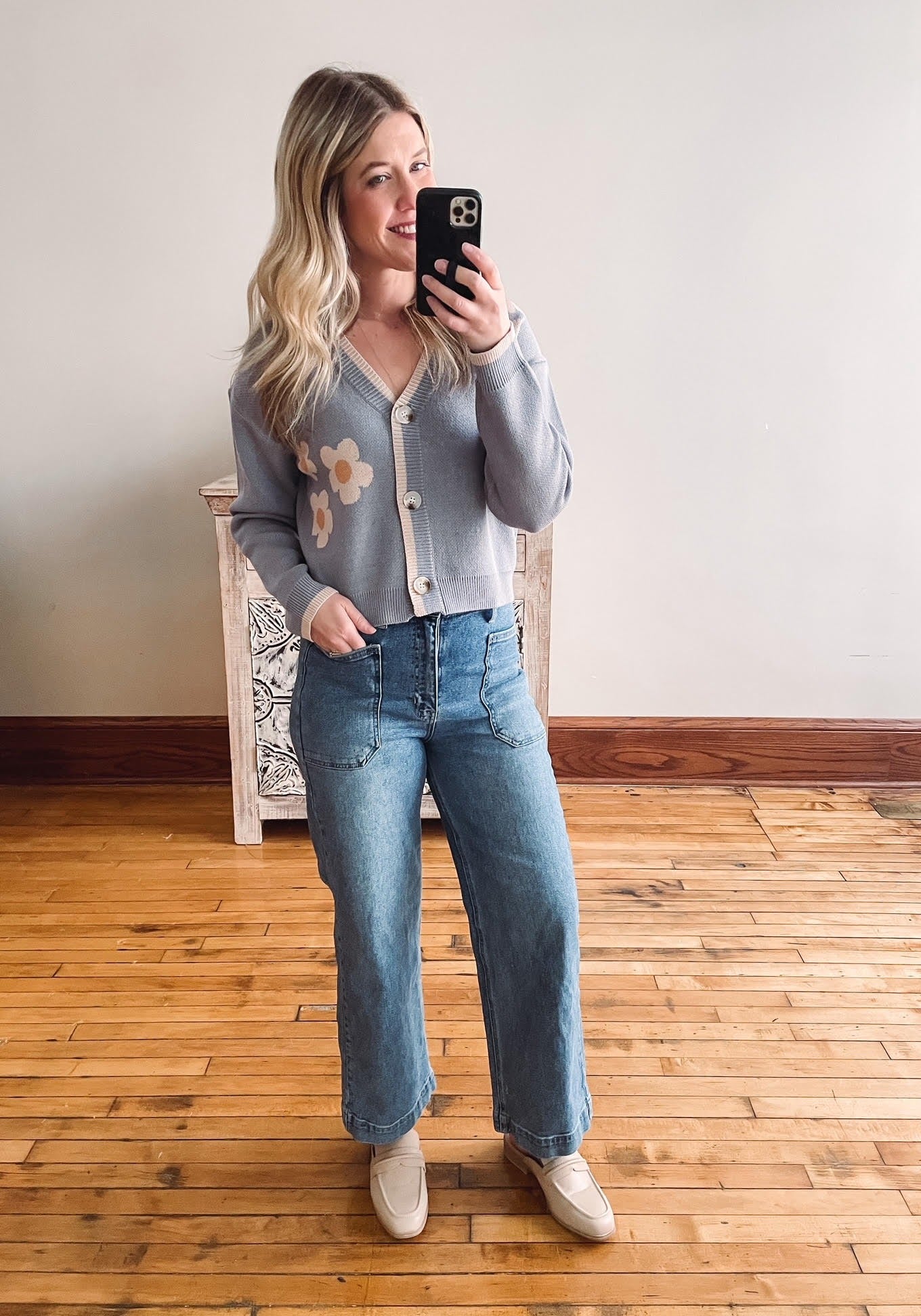 Dusty Blue Daisy Cardigan