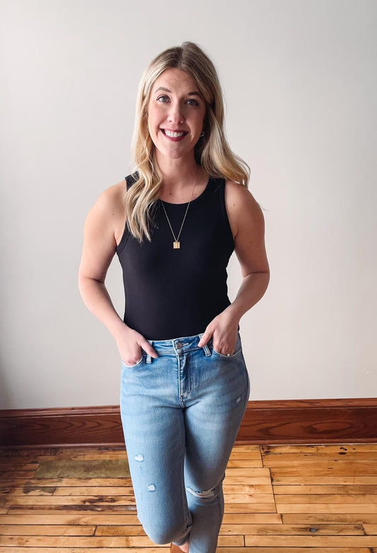 Emily Black Ribbed Bodysuit