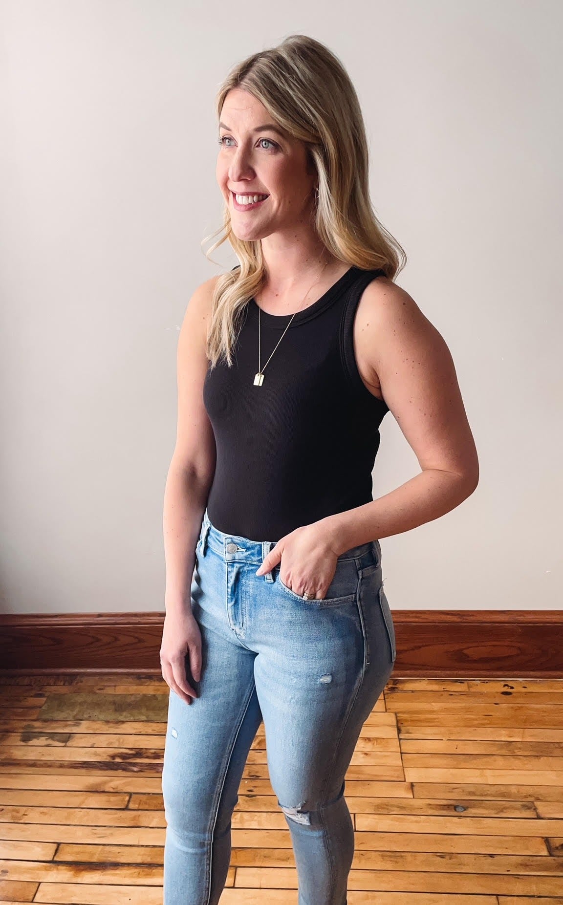 Emily Black Ribbed Bodysuit